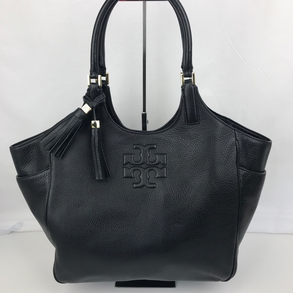 Tory Burch Handbags - Tory Burch Thea Black Leather Round Tote 41149725
